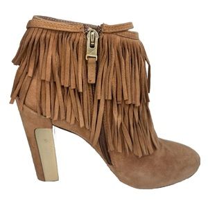 B BRIAN ATWOOD Women’s ITALY🇮🇹MADE Suede Booties Fringe Details Size 8.5 39